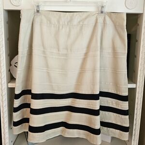 LOFT Cream and Black A-Line Skirt Knee-Length